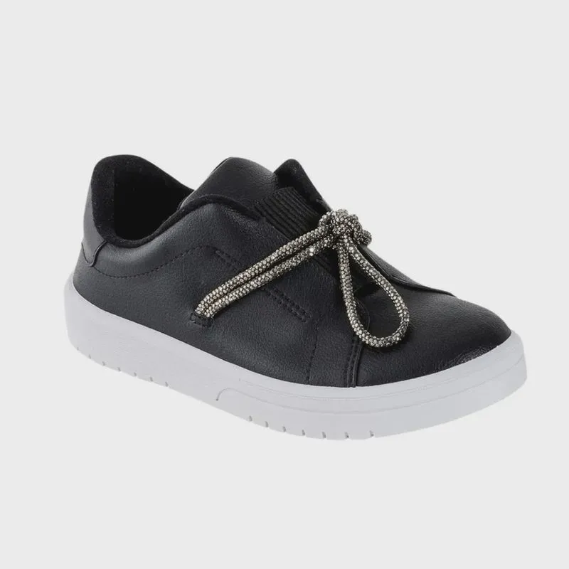 Tênis Feminino Moleca Preto Fumê Cadarço Brilhante Casual