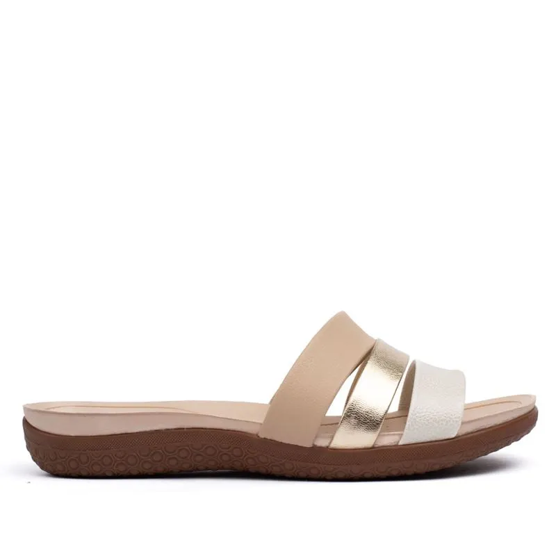 Tamanco Feminino Modare Tiras com Detalhe Metalizado Bege/Off White - 34