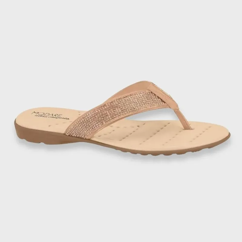 Rasteira Modare Casual De Dedo Ultraconforto Strass Feminina Nude
