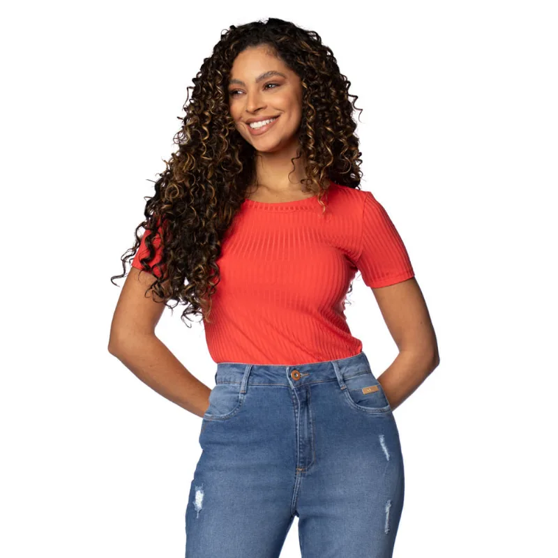 Blusa Feminina Cativa Canelada Decote Canoa Vermelha - P