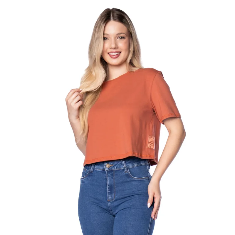 Blusa Cropped Feminina Cativa em Cotton Terracota - P