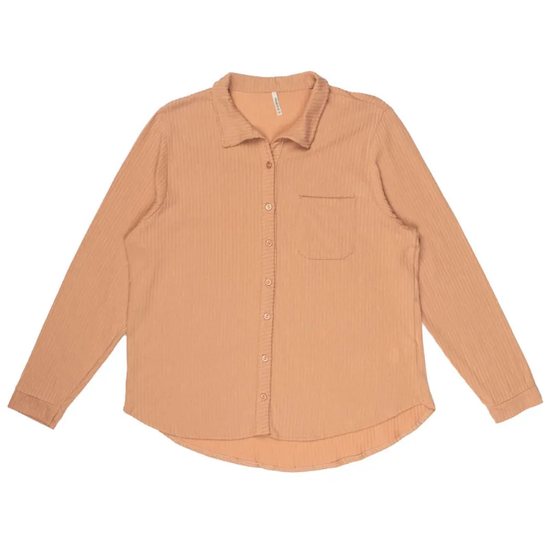 Camisa Feminina Habana Plus Size Canelada com Botões Bege - EM