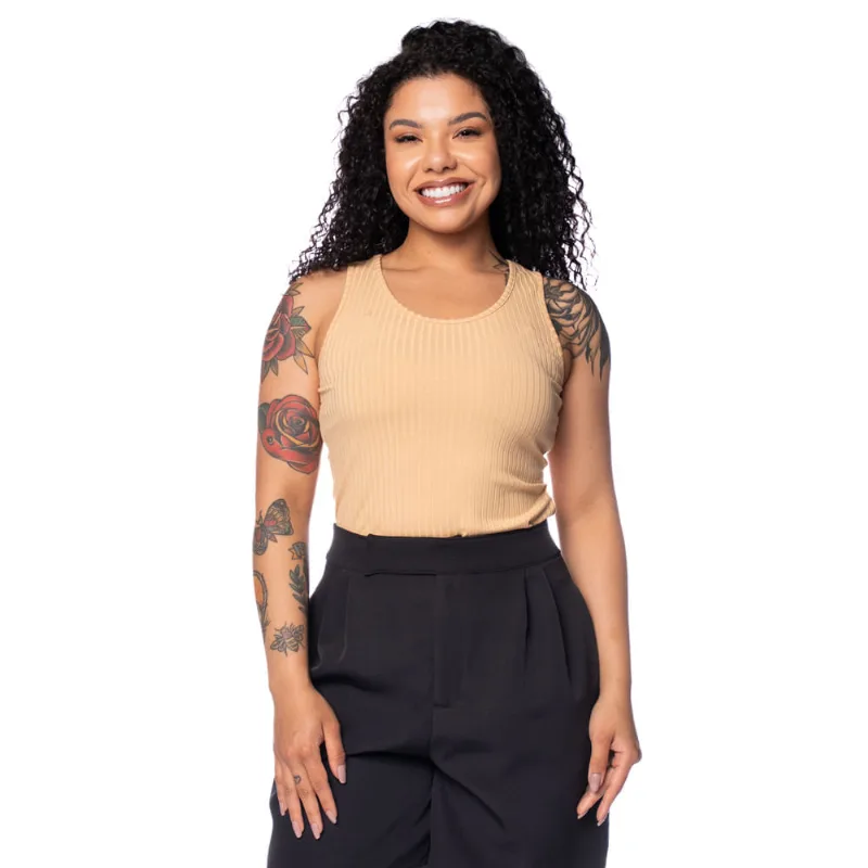 Blusa Feminina Cativa Regata Canelada Bege - P