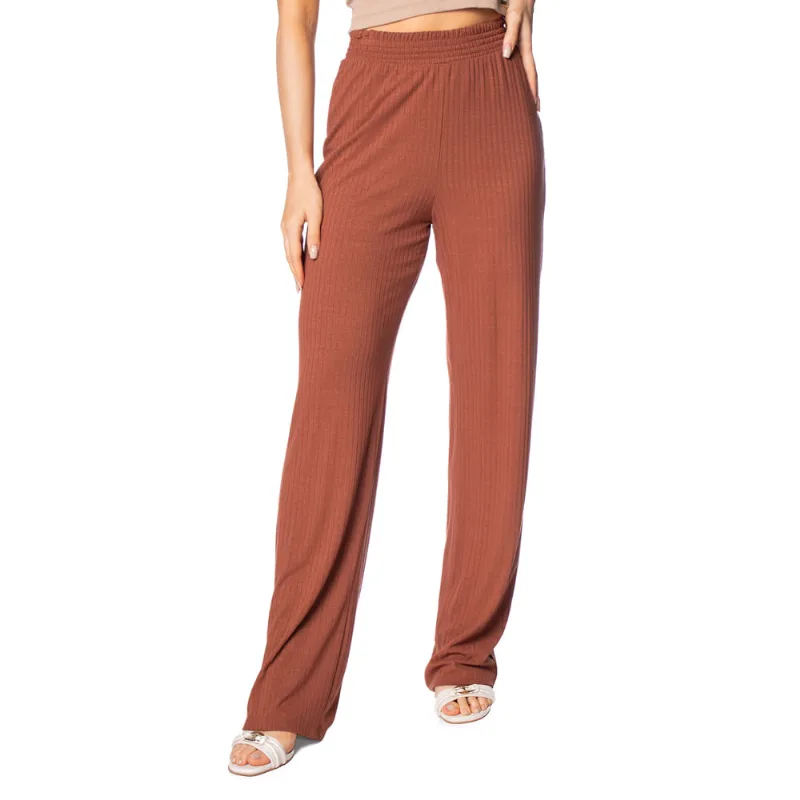 Calça Feminina Cativa Canelada Reta Marrom - GG