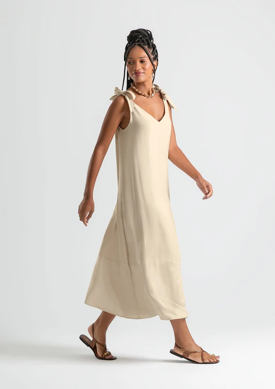 Vestido Longo Sem Mangas Cativa Feminino P / Bege