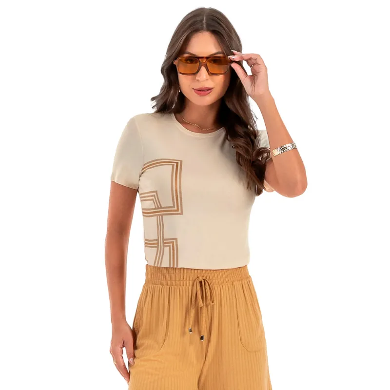 Blusa Feminina Habana Quadriculada Bege/Dourado - G