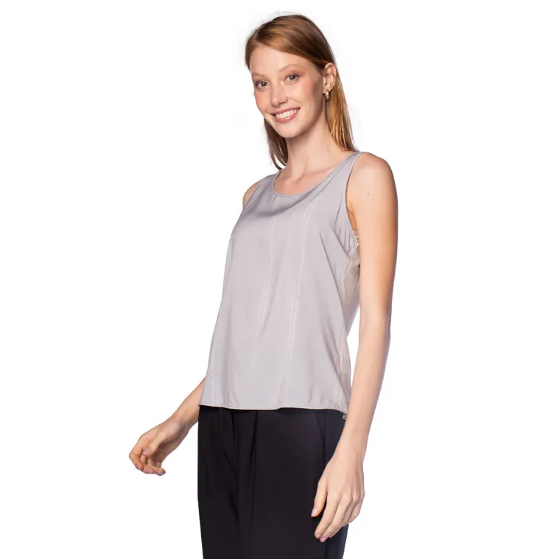 Blusa Feminina Cativa Regata Detalhe Frontal Cinza/Branco - GG