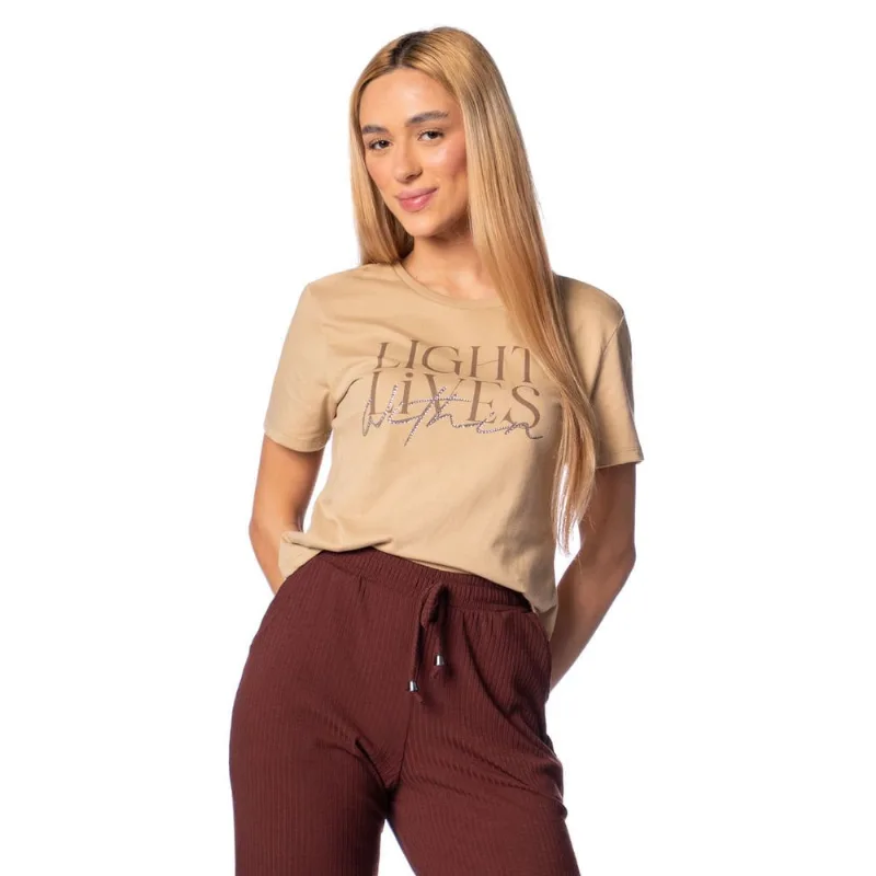 Blusa Cropped Feminina Habana Estampa Strass Bege Escuro - G