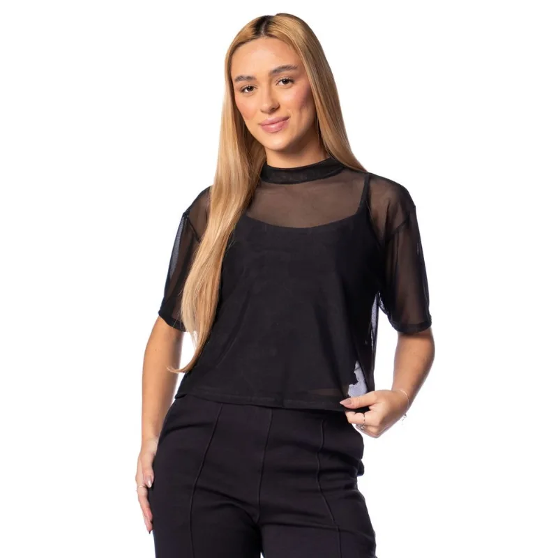 Blusa Feminina Cativa Tule Sobreposição Preto - P