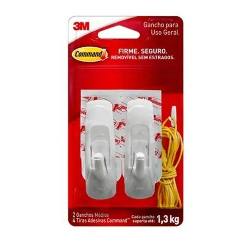 2x Gancho Suporte Command 3m Suporta Até 1,3kg - Médio