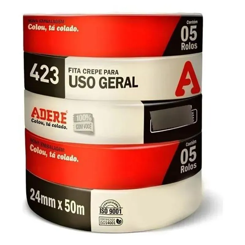 3x Kit 5 Fita Crepe Adere 24mmx50m Cor Branco