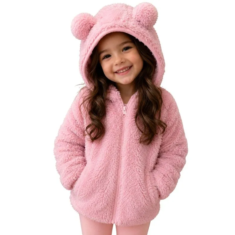 Jaqueta Infantil Menina Luxo Inverno Fleece Plush Inverno - Rosa - 5