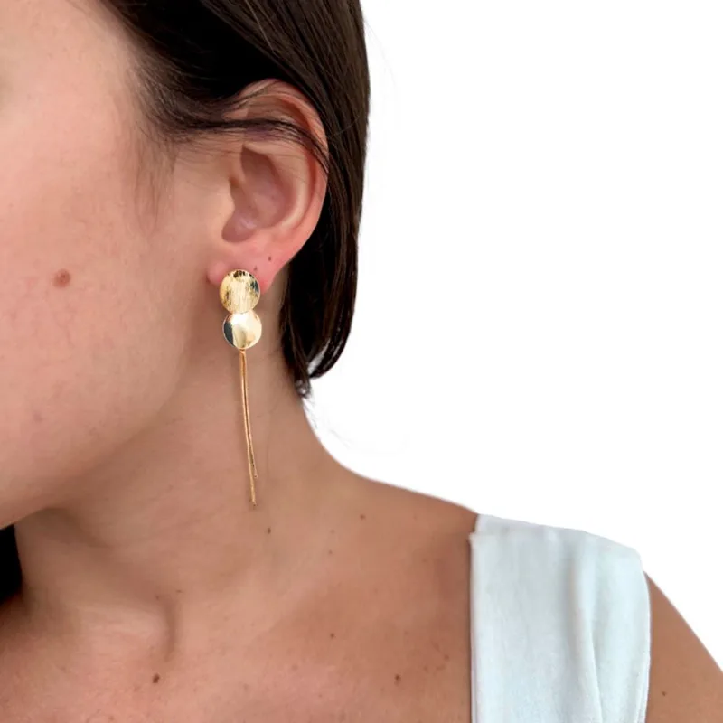 Brinco Festa Feminino Delicado Luxo Argola Franja Dangle - Dourado