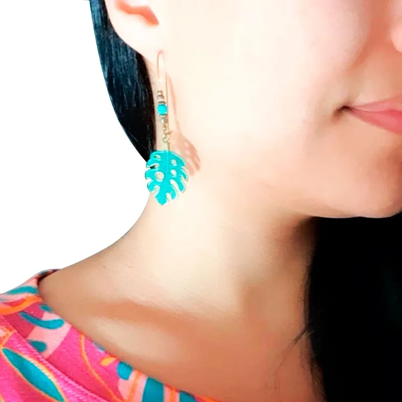 Brinco Feminino Delicado Dangle Vintage Mandala Indi Folha - Verde