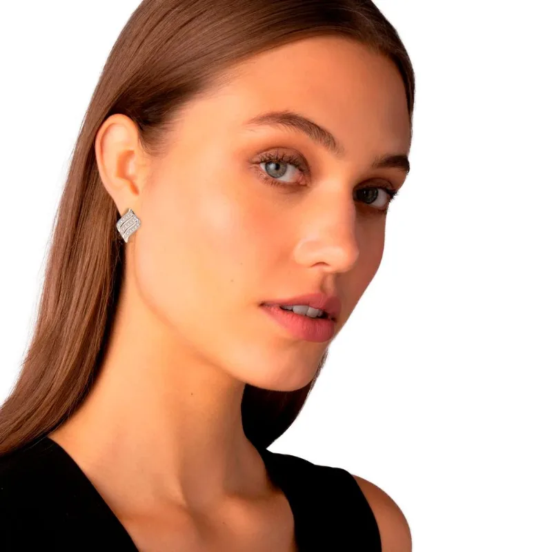 Brinco Festa Feminino Delicado Curvas Prateado Strass Joia - Prateado