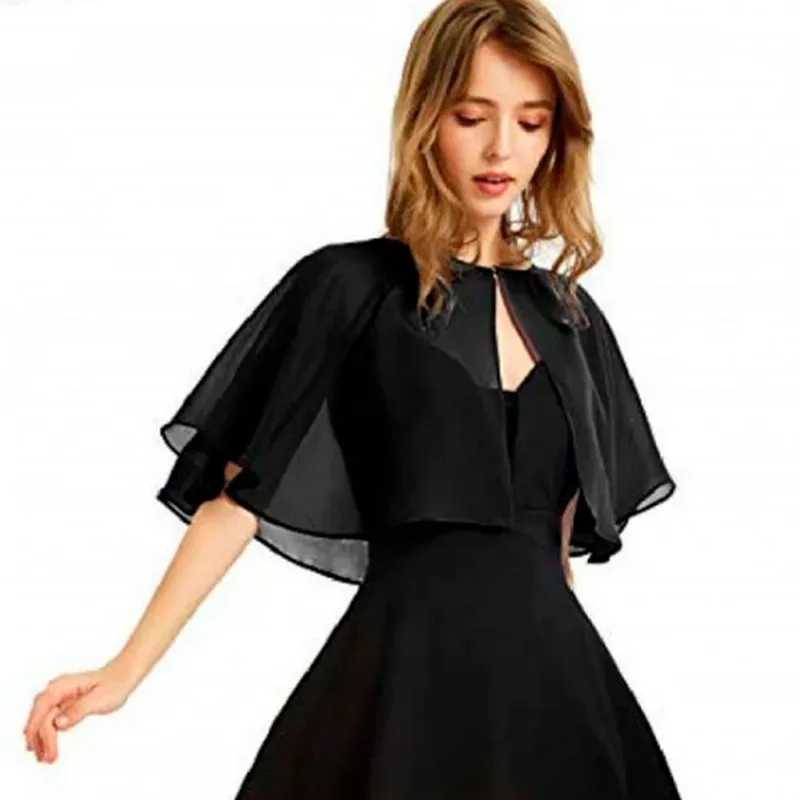 Bolero Xale Tule Chiffon Manta Noivas Madrinhas Festa Preto - Preto