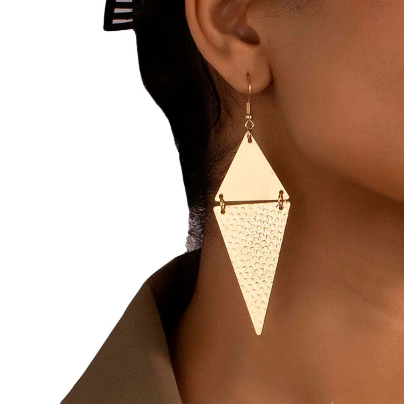 Brinco Feminino Geométricos Triangulos Tendência Leve Elegante - Dourado