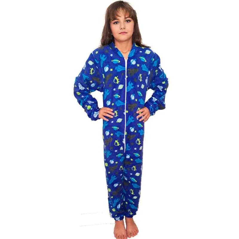 Pijama Infantil Macacão Kigurumi Espaço Azul - Azul Escuro - 2