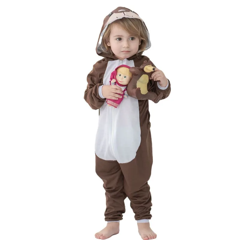 Pijama Infantil Macacão Kigurumi Fantasia Urso Marrom - Marrom - 4
