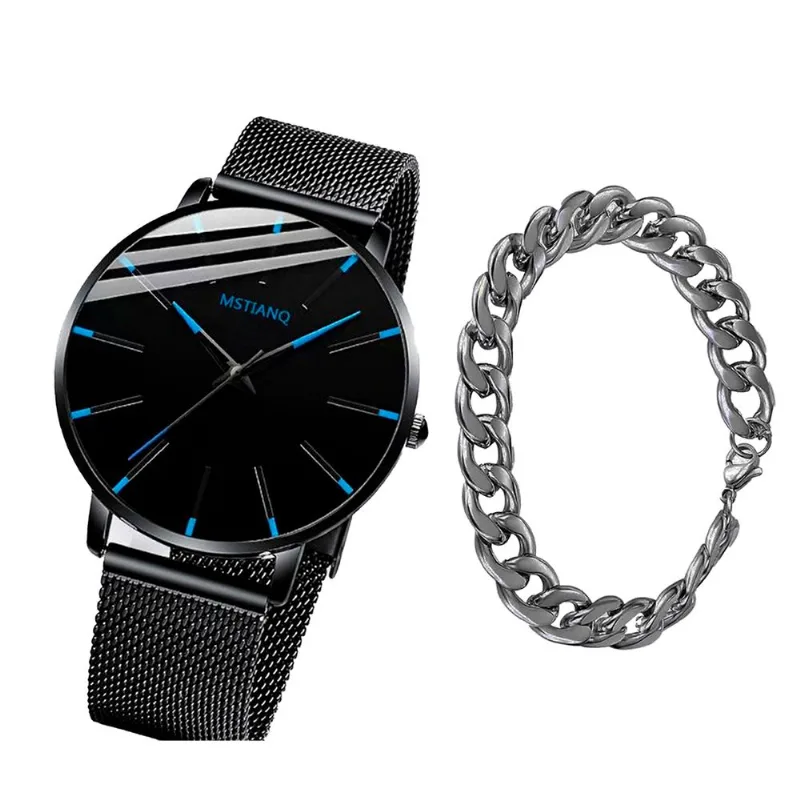 Kit Relógio Masculino Geneva + Pulseira Metal Carbono Luxo