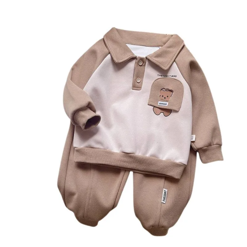 Conjunto Roupa Moletom Infantil Urso Menino - Marrom - 2