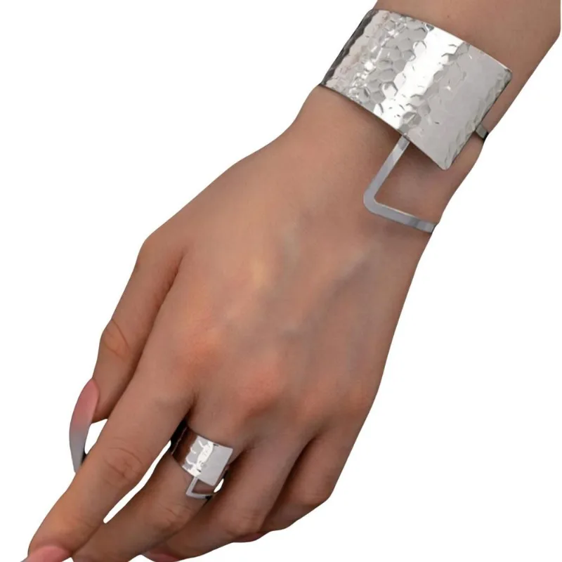Kit Conjunto Pulseira E Anel Elegantes Joias Luxo Brilho - Prateado