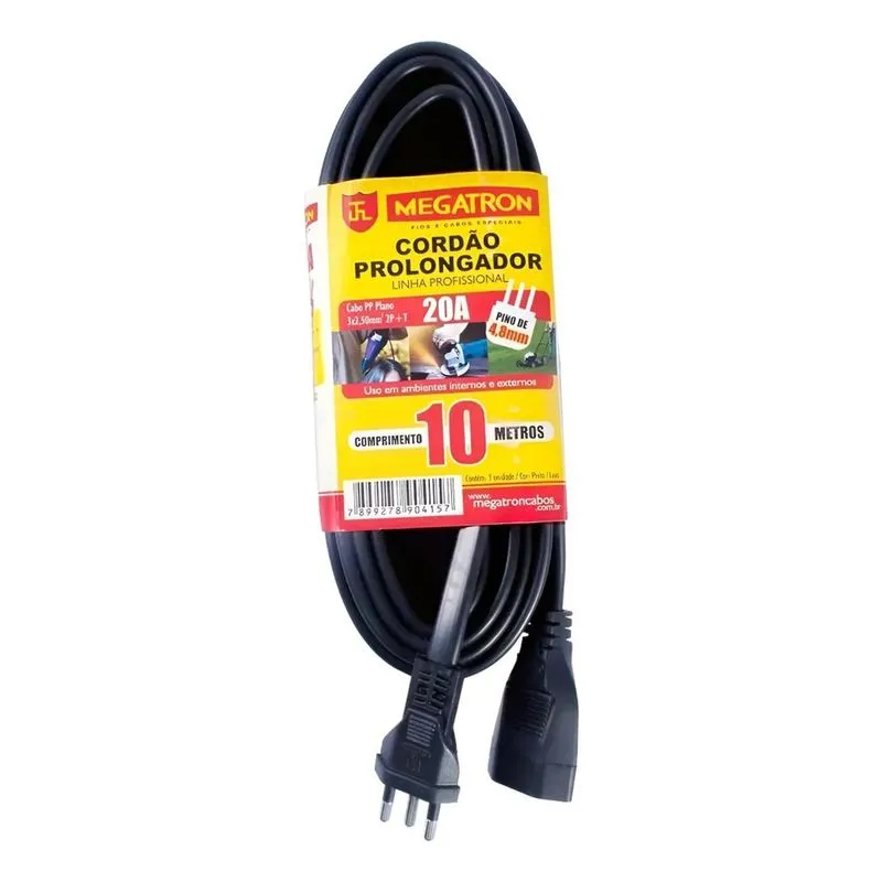 Extensão Elétrica Prolongador 20a 10 Metros Megatron 3 Pinos
