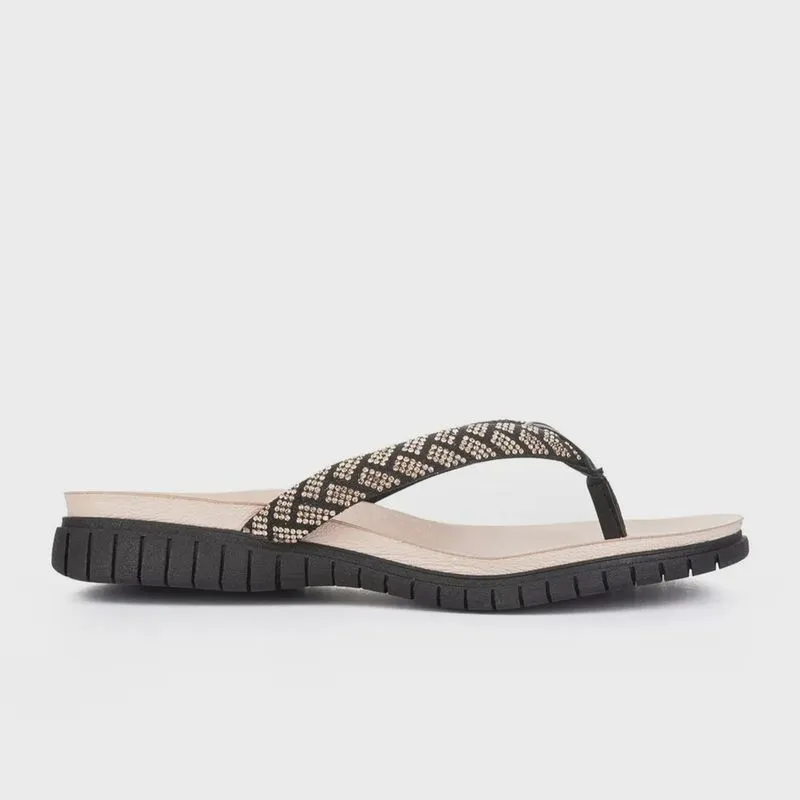 Chinelo Campesi Comfort Pedraria Casual Feminino Preto