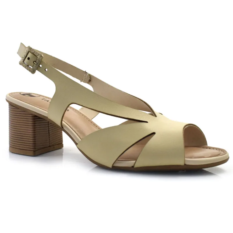 Sandália de Couro e Salto Bloco Tanara Creme T8592 36