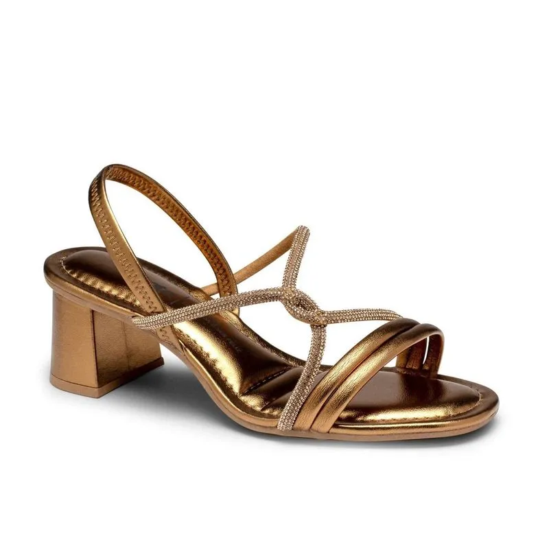 Sandália feminina dakota Y7912 salto bloco 6 cm metalizada com brilhos