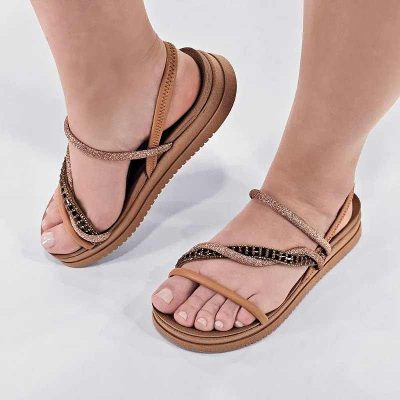 Sandália Mississipi Feminina Papete Brilho MB302 35 / Caramelo