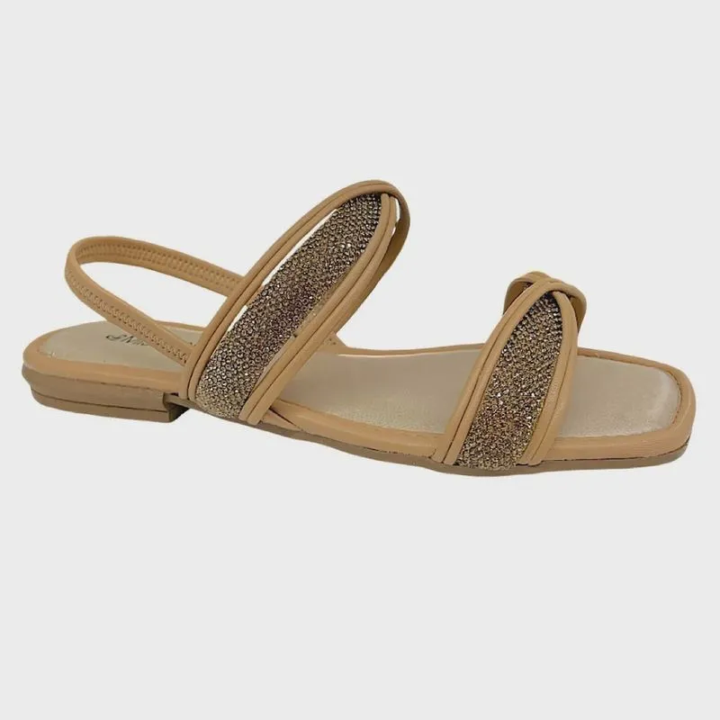 Sandália Casual Rasteira Calce Fácil Strass Mississipi Mb383