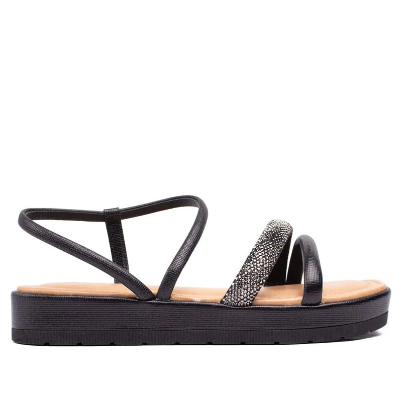 Sandália Feminina Mississipi Flatform com Tira de Brilhos Preto - 37