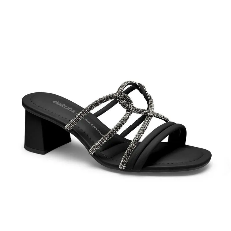 Tamanco feminino dakota Y7913 salto bloco 6 cm tiras em strass