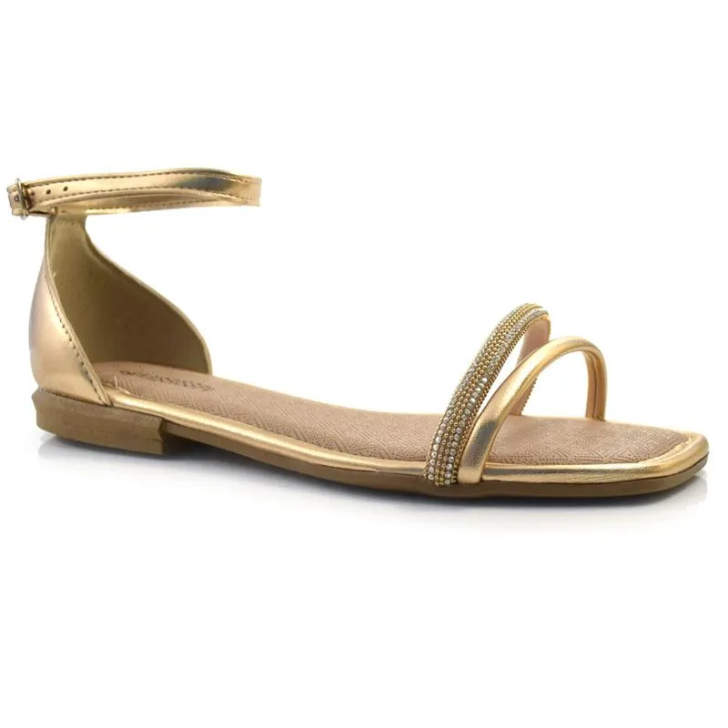 Sandália Rasteira Feminina Mississipi Ouro Rosê MB754 33