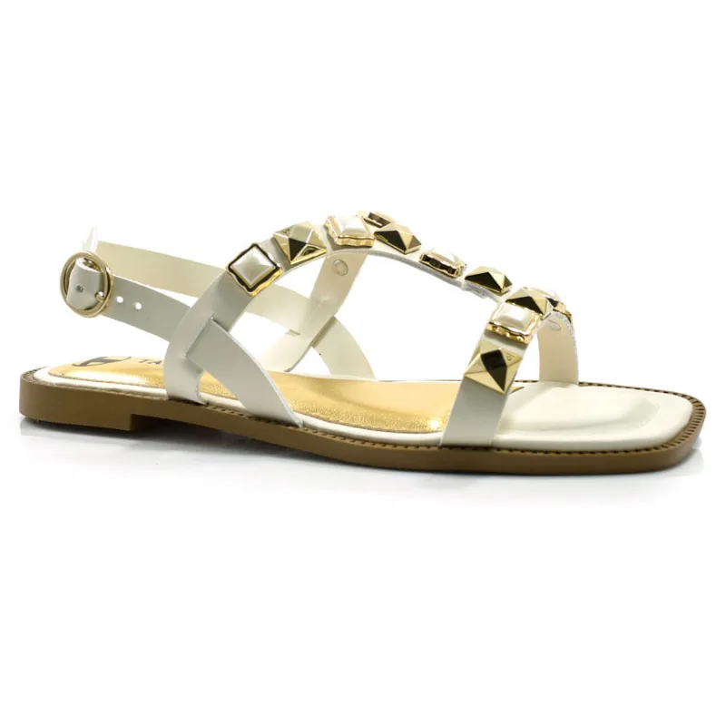 Sandália Rasteira Feminina Tanara Off White T8626 34
