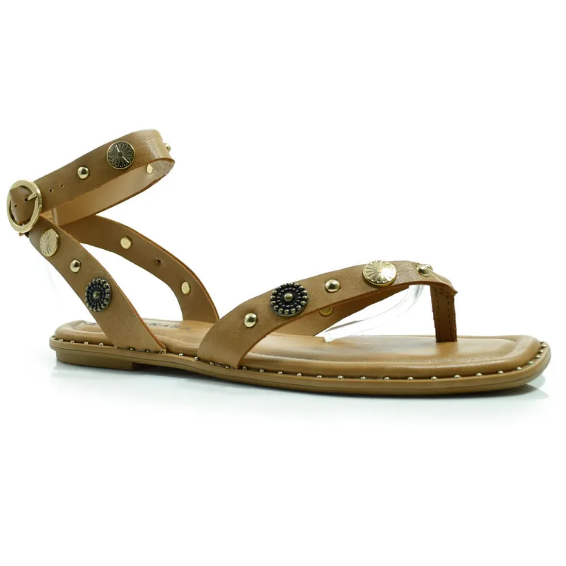 Sandália Rasteira Feminina Tanara Marrom T8681 34