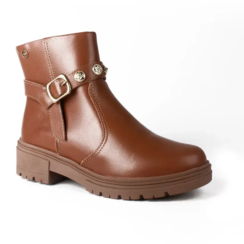Bota Dakota de Cano Curto em Couro Caramelo 34