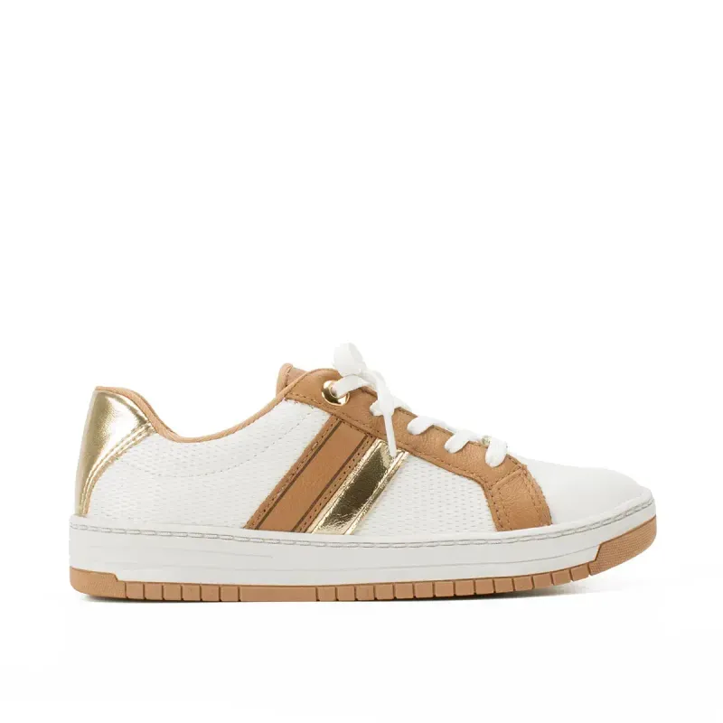 Tênis Kolosh Casual de Couro Bege e Caramelo 33