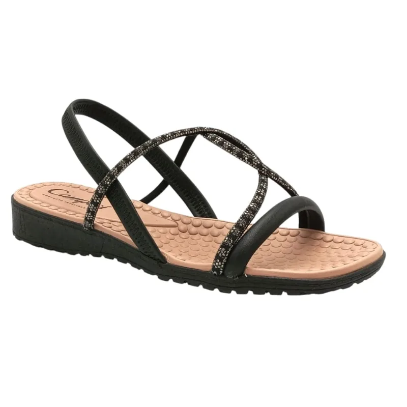 Sandália Feminina Campesí Anabela Brilho Preto CP507-0003 34 / Preto
