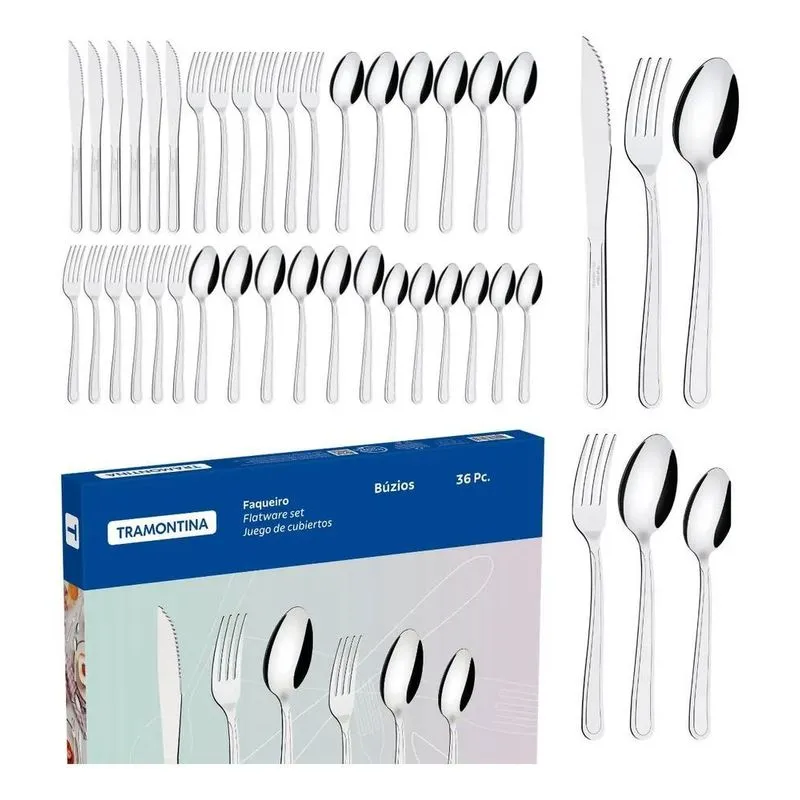 Jogo Talheres Faqueiro Inox 36 Peças Luxo Búzios Tramontina
