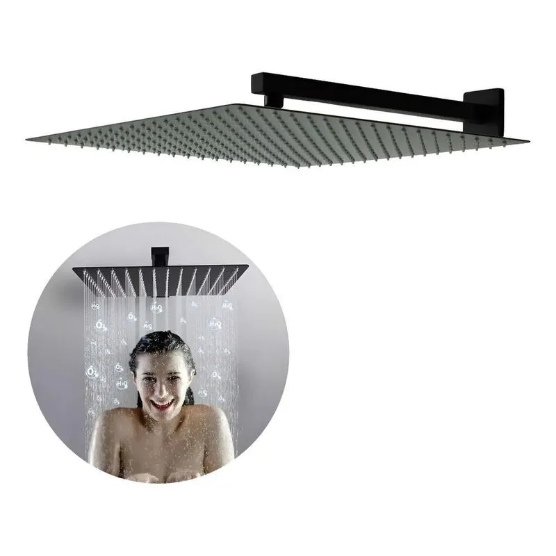 Ducha Chuveiro 30x30 Black Fosco Slim Inox Com Braço 38 Cm -