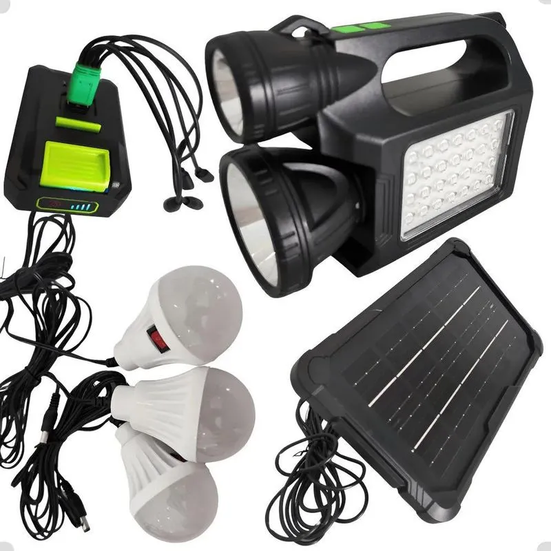 Kit Bateria Painel Solar 3 Lâmpadas Poste Prova D'água Led -