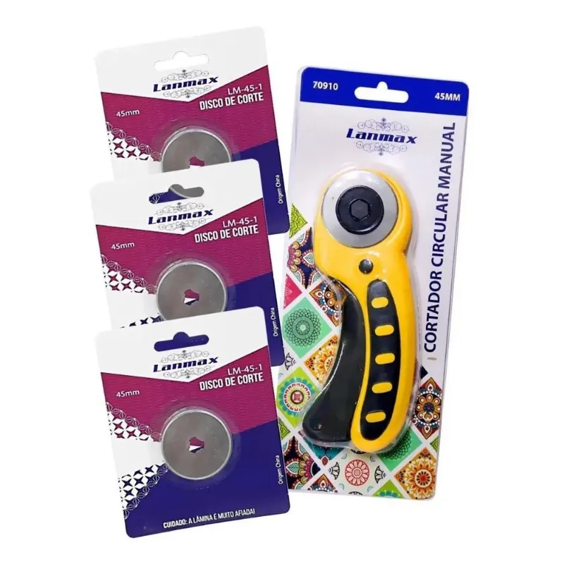 2x Cortador Circular 45mm + 3 Laminas Extra Tecido Papel Tec