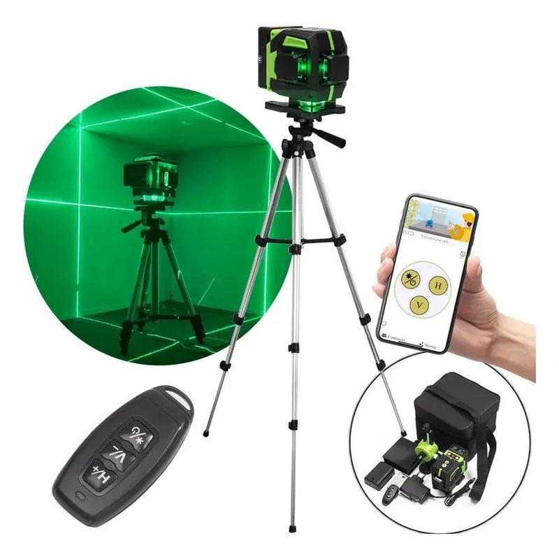3x Nível Laser Verde Recarregável Com Tripé 2 Baterias