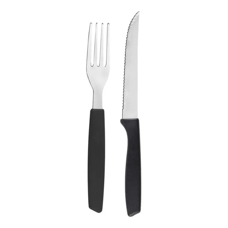 Garfo Faca Inox Cabo Plastico 24 Peças Talheres / Faqu Preto