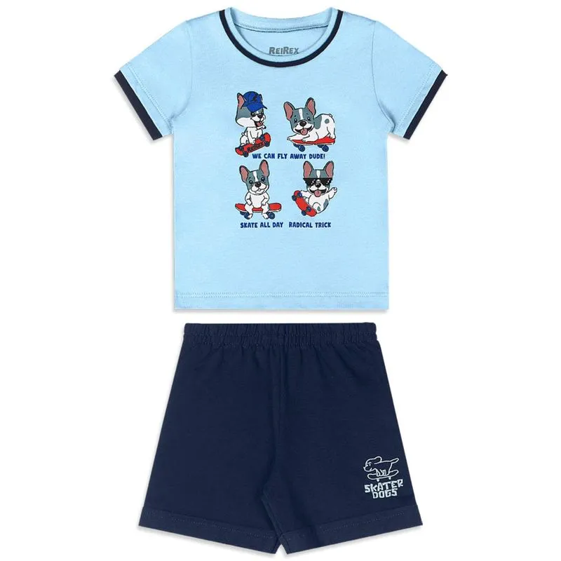Conjunto Rei Rex Bebê Verão Menino Estampa de Cachorro PB/GB -51128-AZUL SOFT-GB
