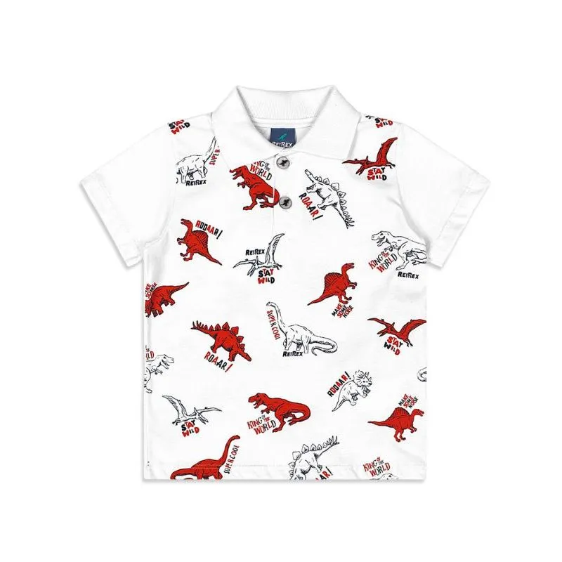 Polo ReiRex Infantil Menino Verão Estampa Dinossauro 4/8 - 51381-BRANCO-8