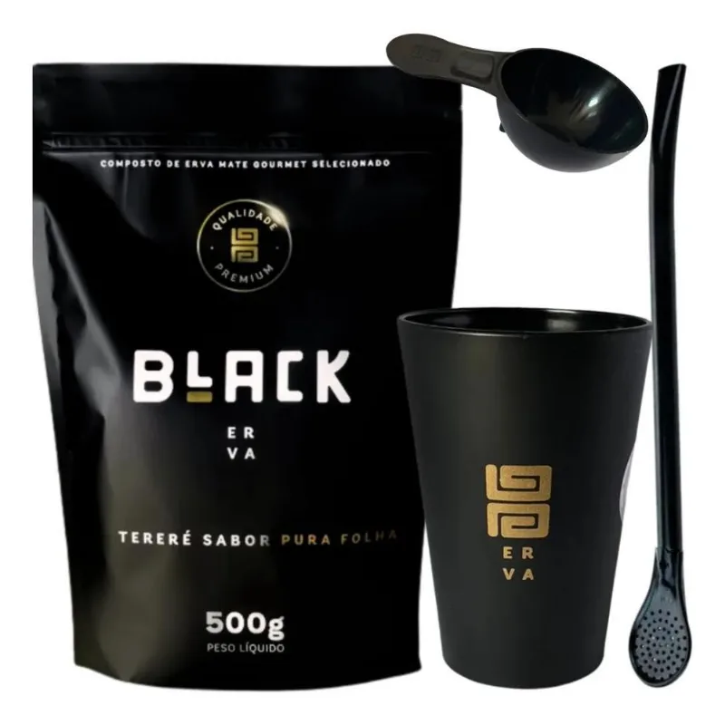 Kit Tereré Black Erva Cuia E Bomba Preta + Erva Sab Pura Fol