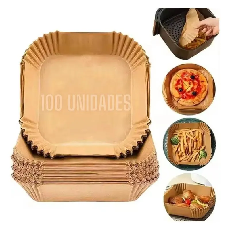 5x 100 Forma Cestinha Quadrada Descartavel Não Gruda Airfrye
